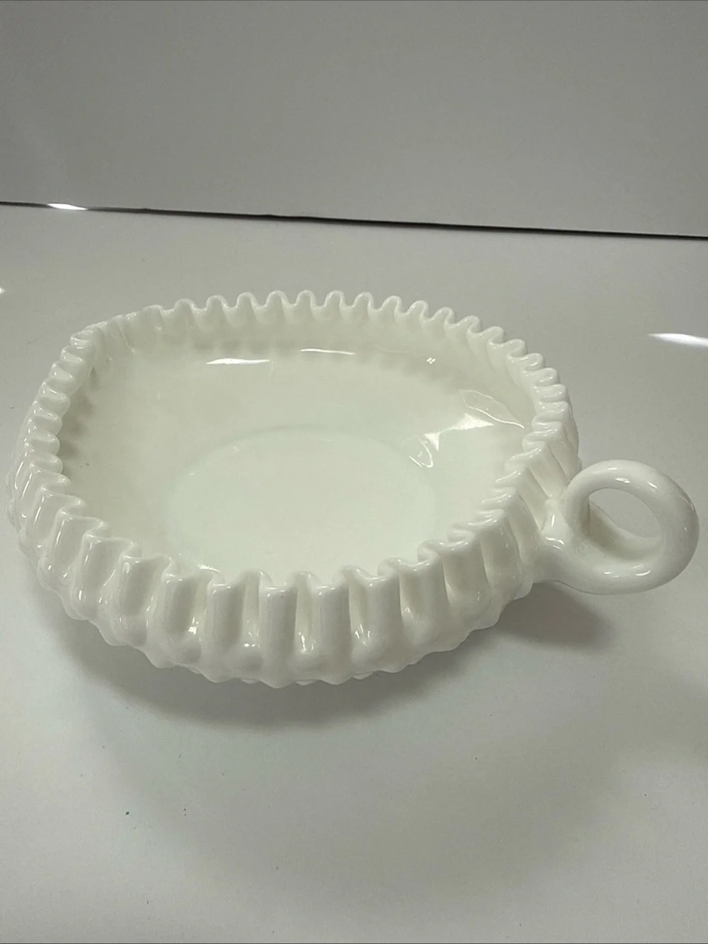 White Ruffled Milk Glass heart shaped vintage